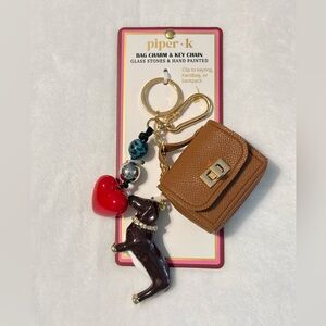 Piper K Brown Bag and Dachshund Charm Keychain